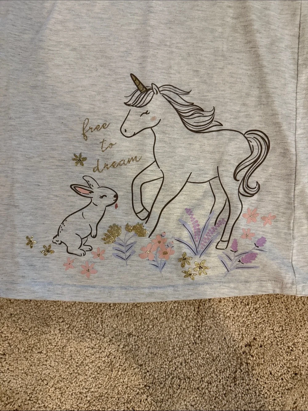 Carter's Pink Polka Dot & Gray Unicorn Nightgowns - Girls Pajamas. Size 8-10.